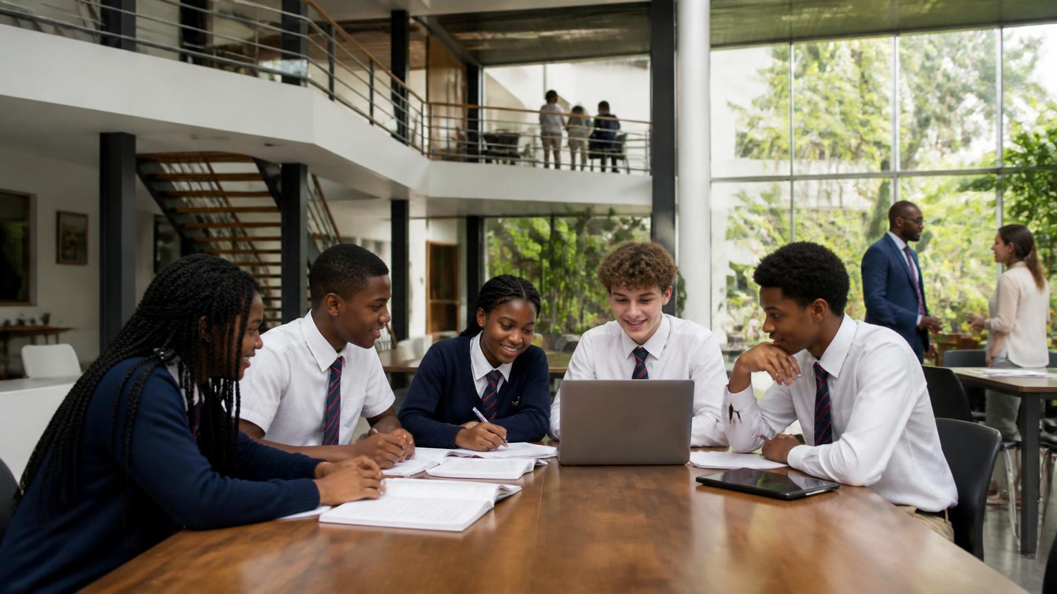 Students collaborating in an international school in Uganda